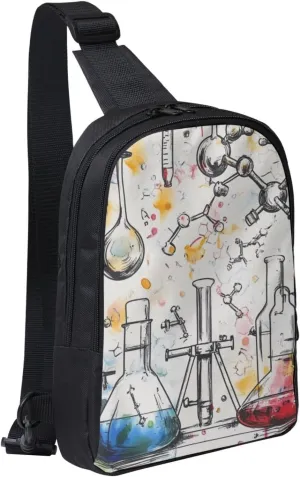 Chemical Print Messenger Bag for Men Women Kids Lightweight Shoulder Bag for Runners Hiking Cycling Travel Black One Size
