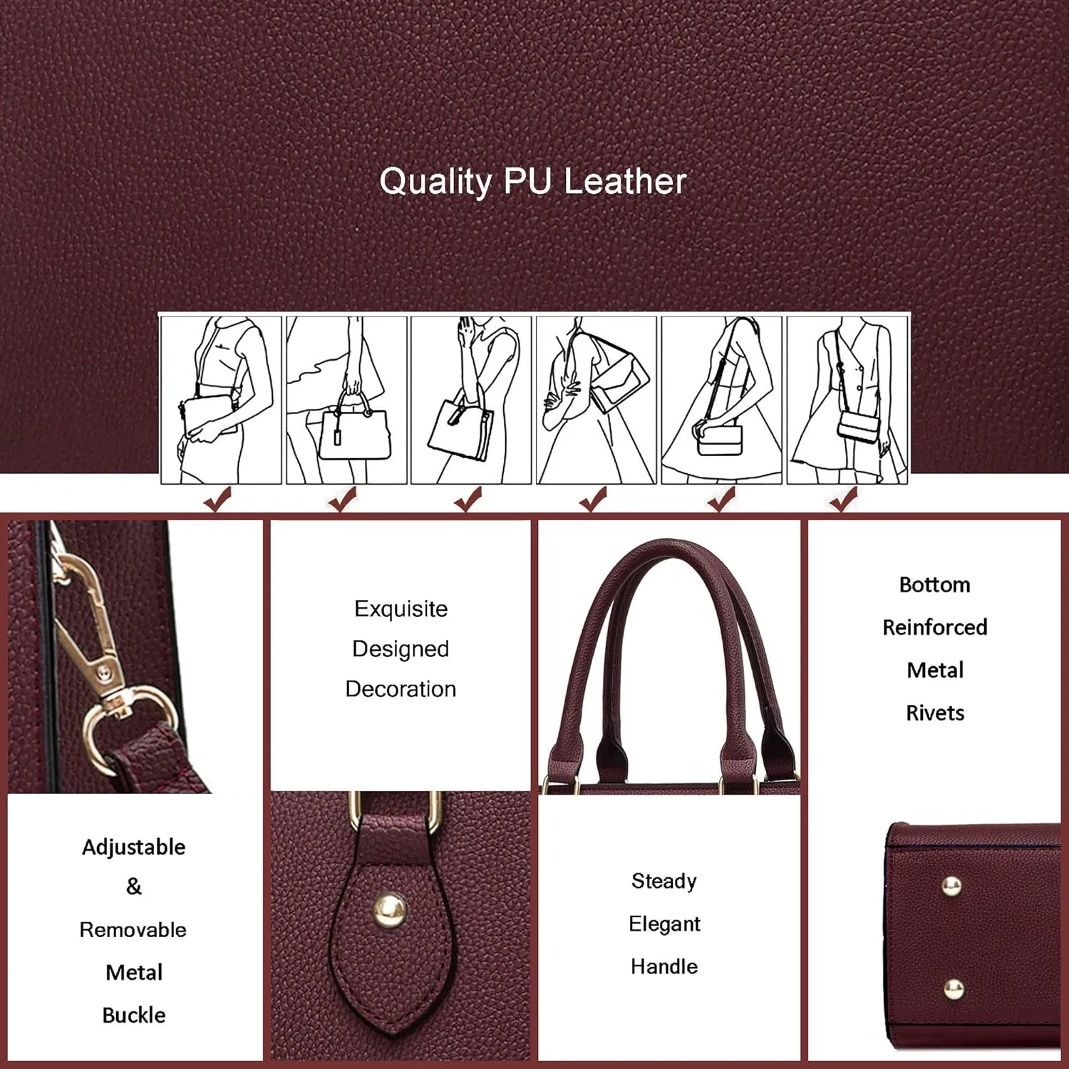 CHICAROUSAL Crossbody Purses and Handbags for Women PU Leather Tote Top Handle Satchel Shoulder Bags