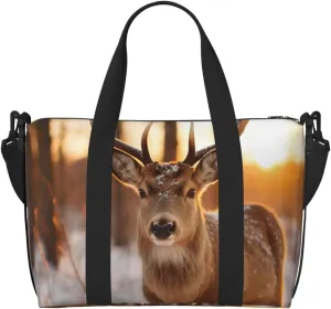 Christmas tree elk print Crossbody Shoulder Bag Large Weekender Overnight Hand Bag Shopping Work Handbag