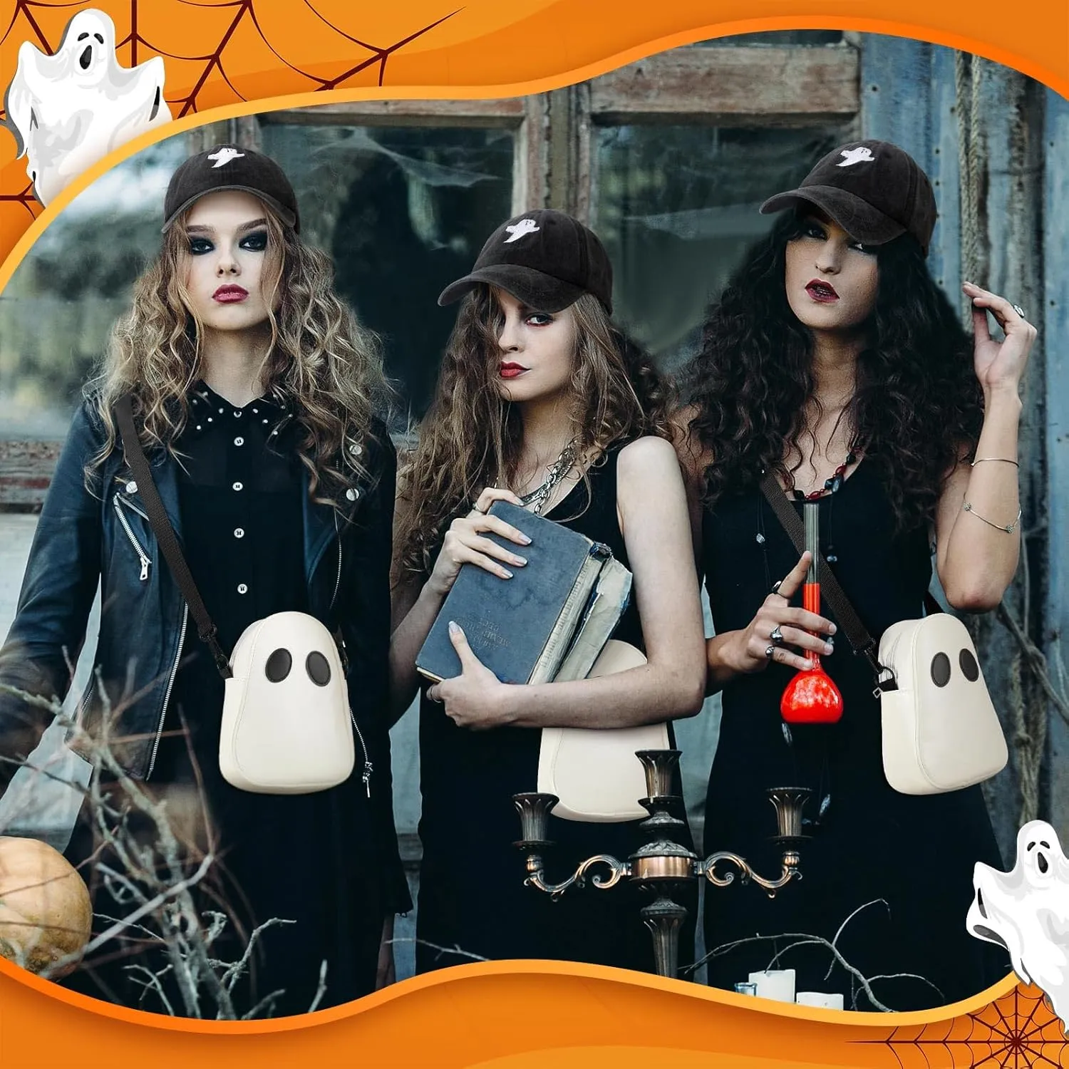 Chuarry Strawberry Costume Accessories Ghost Crossbody Purse Bag Hat Earrings for Women Halloween Cosplay
