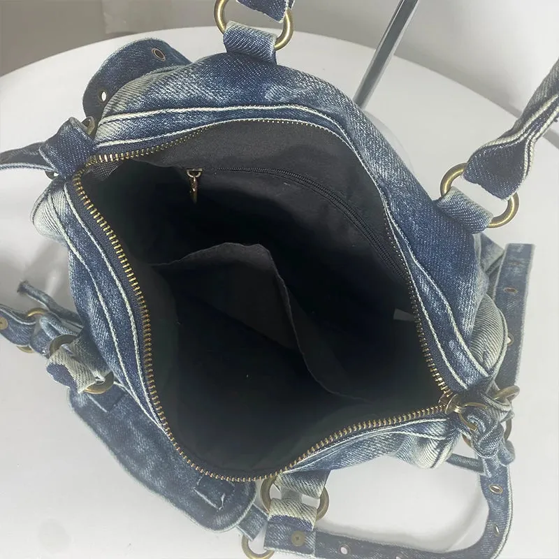 City Tote Bags for Women Luxury Designer Denim Canvas Biker Bags 2024 Fashion Trends Shoulder Crossbody Tote Bags and Purses
