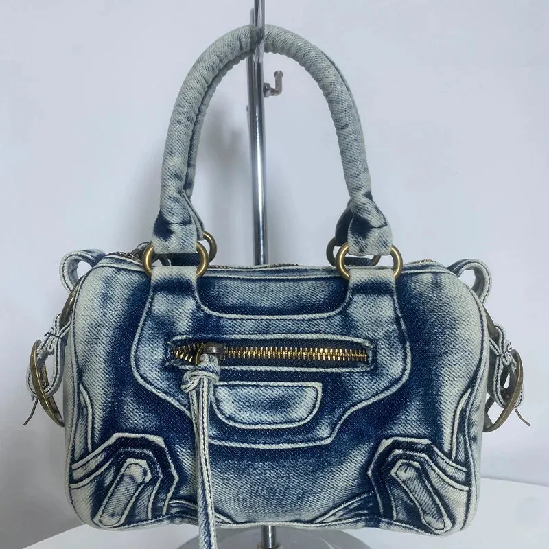 City Tote Bags for Women Luxury Designer Denim Canvas Biker Bags 2024 Fashion Trends Shoulder Crossbody Tote Bags and Purses