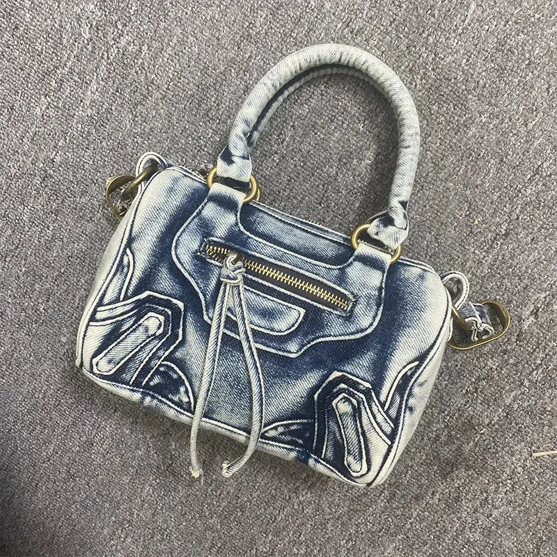 City Tote Bags for Women Luxury Designer Denim Canvas Biker Bags 2024 Fashion Trends Shoulder Crossbody Tote Bags and Purses