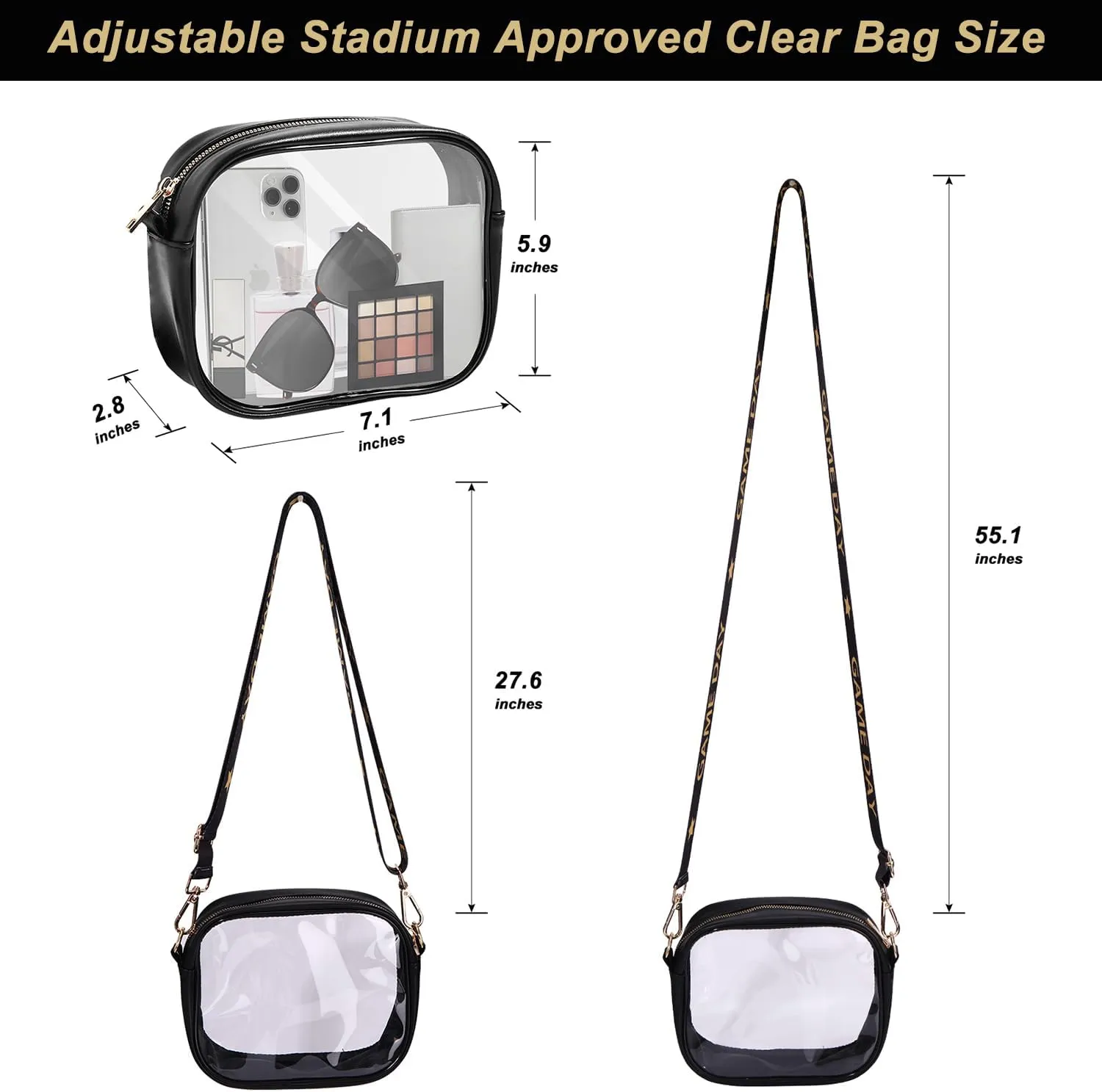 Clear Bag for Stadium Events Game Day Clear Purse Stadium Approved Football Crossbody Clear Bag for Concert Sports Events