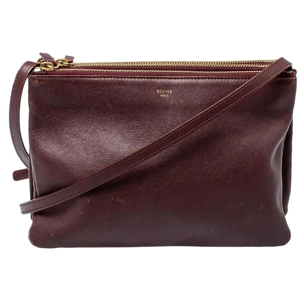 CÉLINE LAMBSKIN TRIO CROSSBODY BAG BURGUNDY
