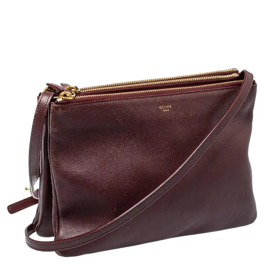 CÉLINE LAMBSKIN TRIO CROSSBODY BAG BURGUNDY