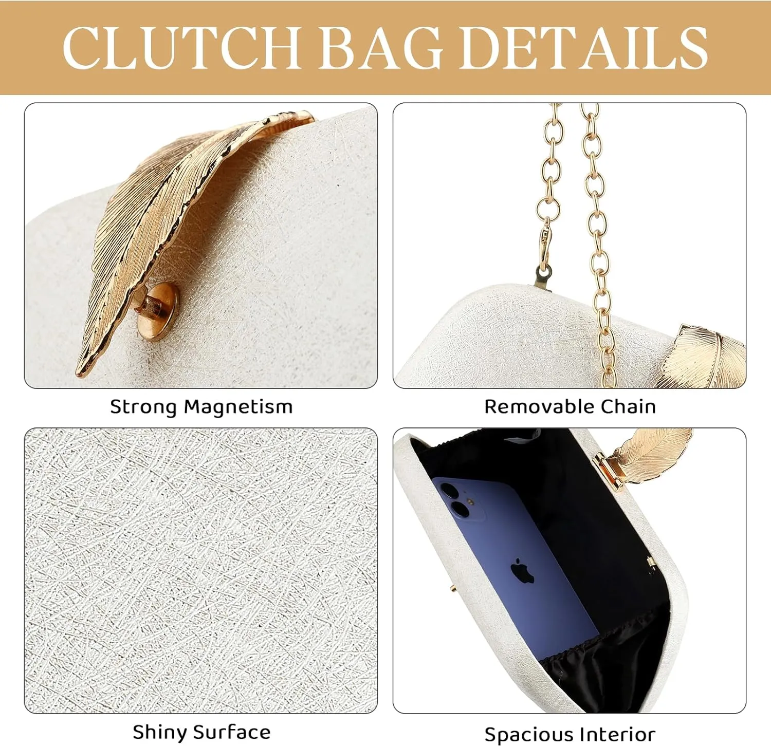 Clutch Purses for Women Evening Bag with Detachable Chain Small Sparkly Handbags for Party Wedding Evening Dress