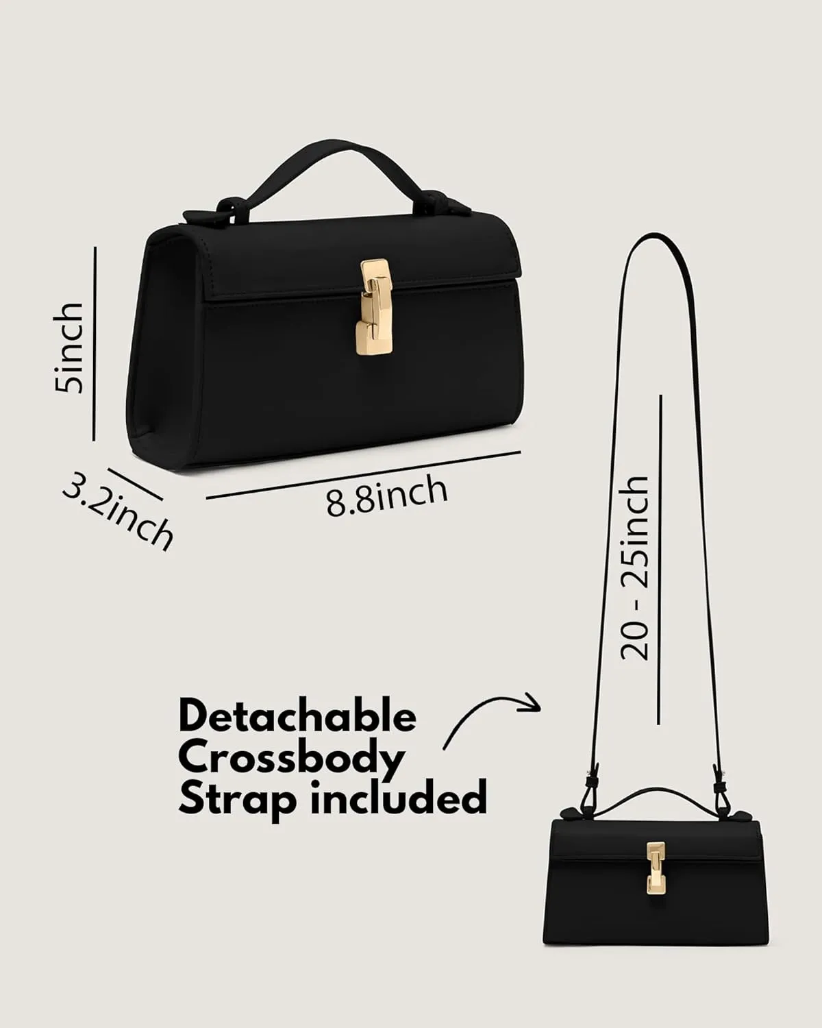 Clutch Purses for Women - Small Purse Top Handle - Evening Bag - Adjustable Crossbody Handbag - Trendy PU Leather