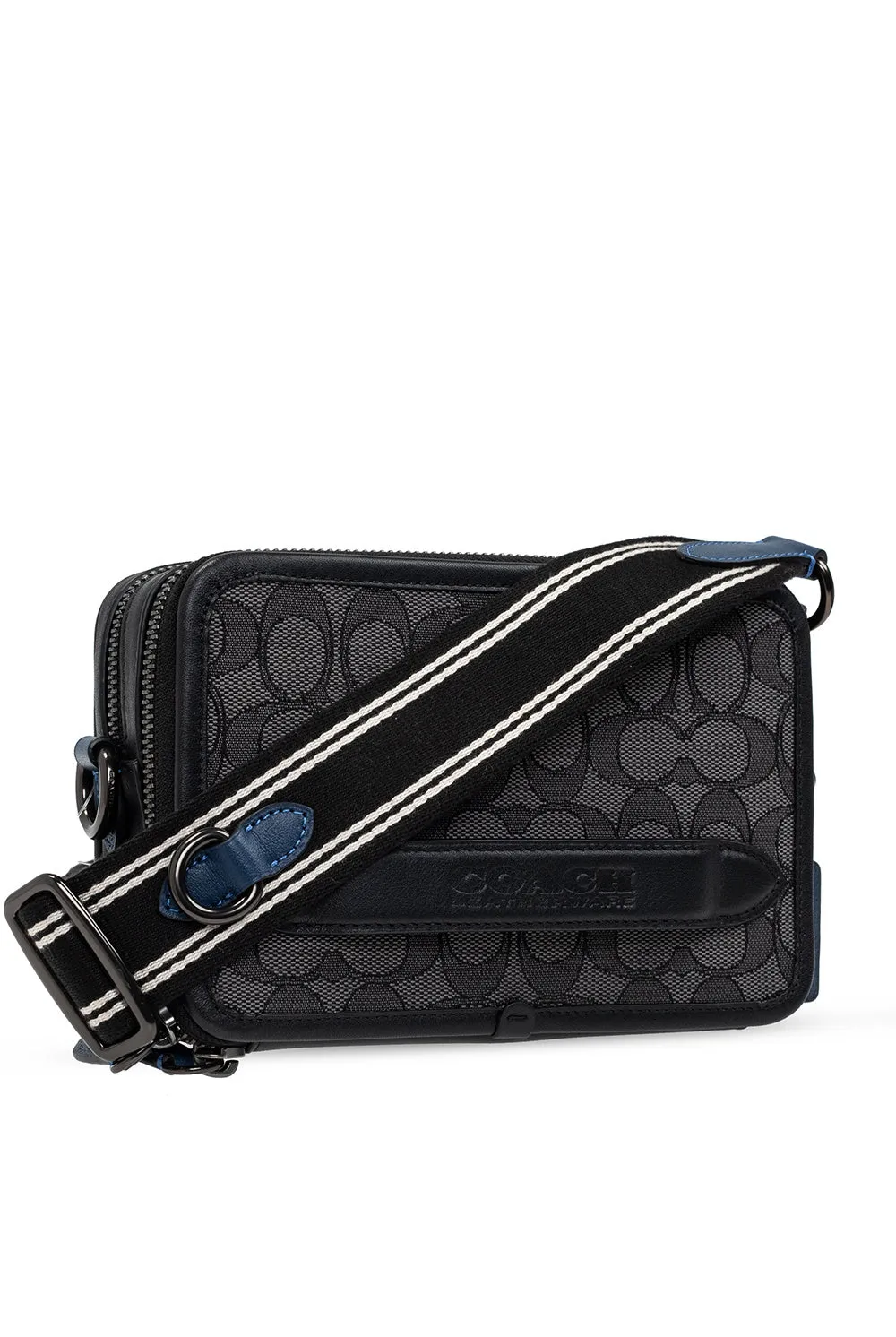 COACH SIGNATURE LOGO JACQUARD LEATHER CHARTER CROSSBODY BAG
