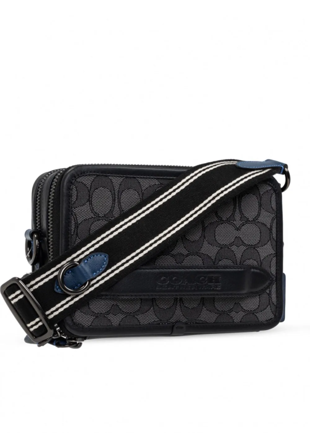 COACH SIGNATURE LOGO JACQUARD LEATHER CHARTER CROSSBODY BAG