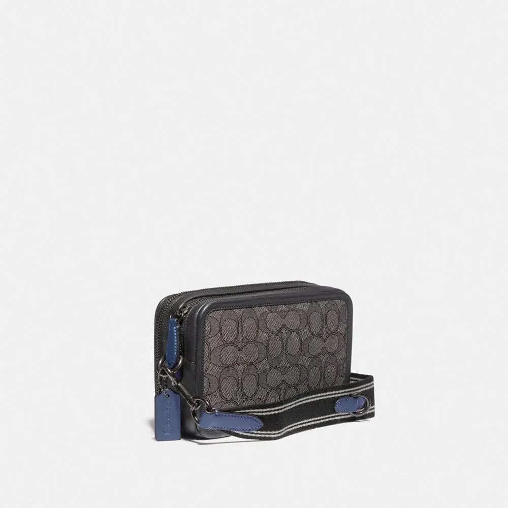 COACH SIGNATURE LOGO JACQUARD LEATHER CHARTER CROSSBODY BAG