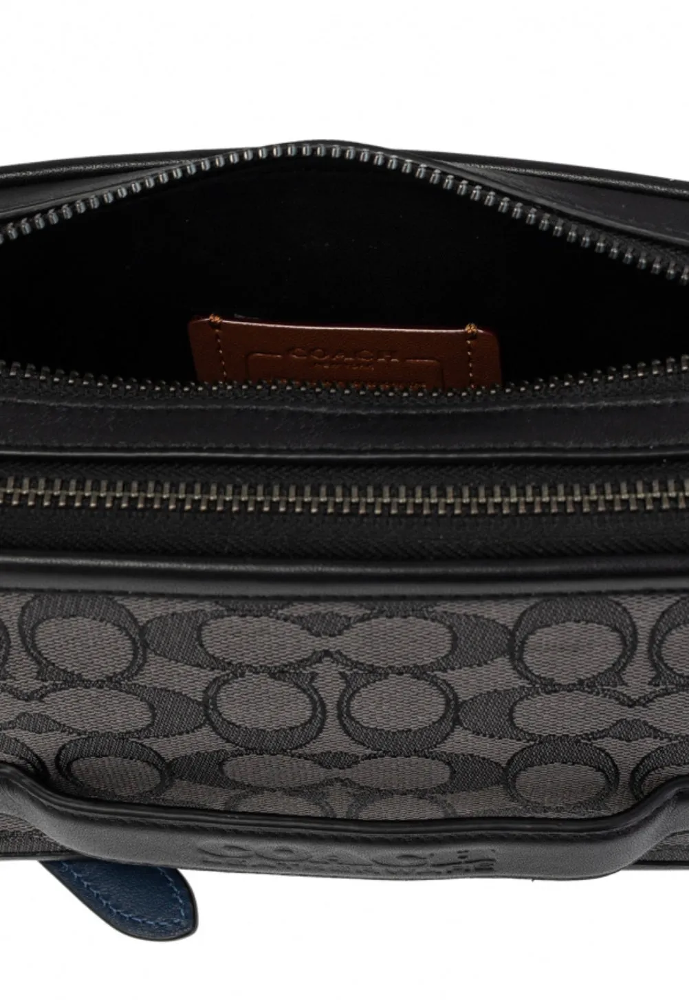 COACH SIGNATURE LOGO JACQUARD LEATHER CHARTER CROSSBODY BAG