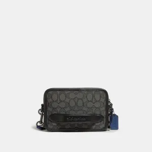 COACH SIGNATURE LOGO JACQUARD LEATHER CHARTER CROSSBODY BAG