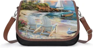 Coastal Lighthouse Seaside Scenery Crossbody Bags for Women Leather Tote Bag Handbag Purse for Work Travel