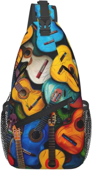 Color Acoustic And Guitars Print Crossbody Bag Is Suitable For Outdoor Hiking, Work, And Daily Travel