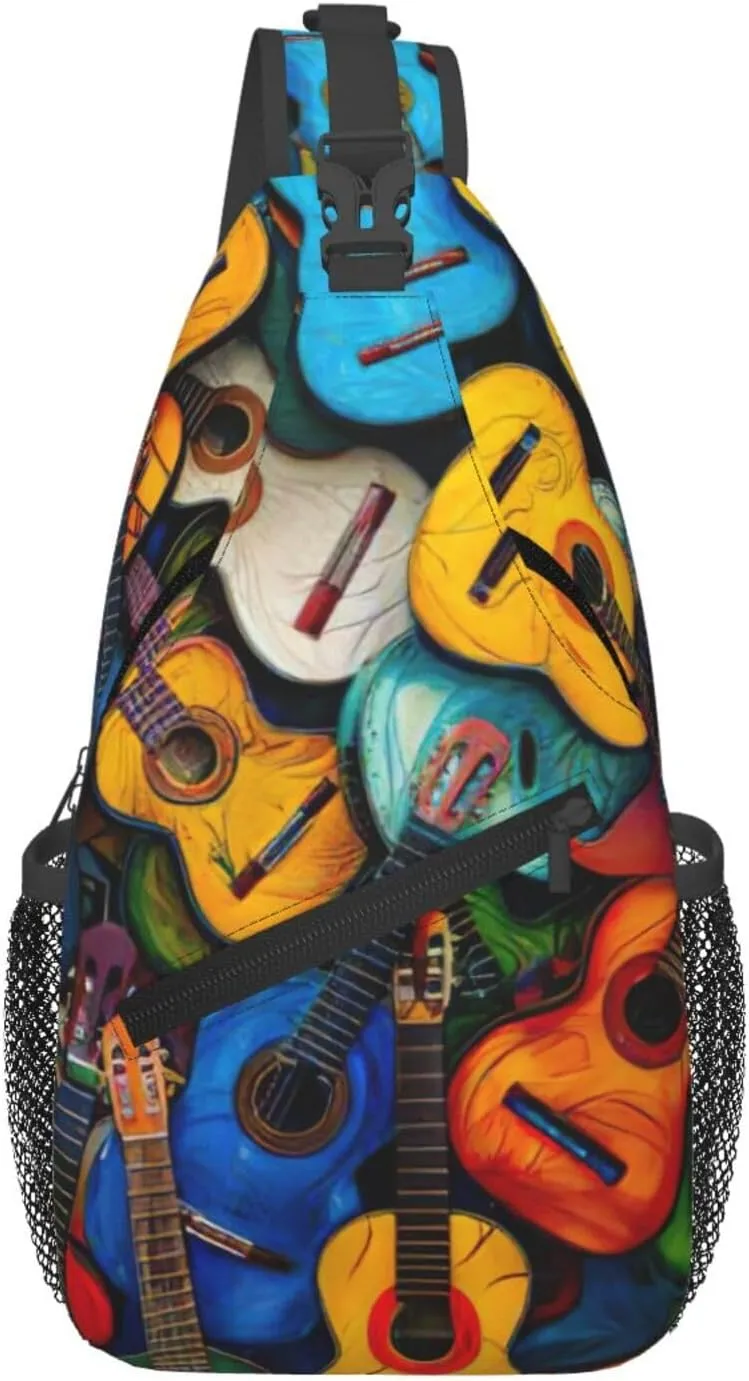 Color Acoustic And Guitars Print Crossbody Bag Is Suitable For Outdoor Hiking, Work, And Daily Travel