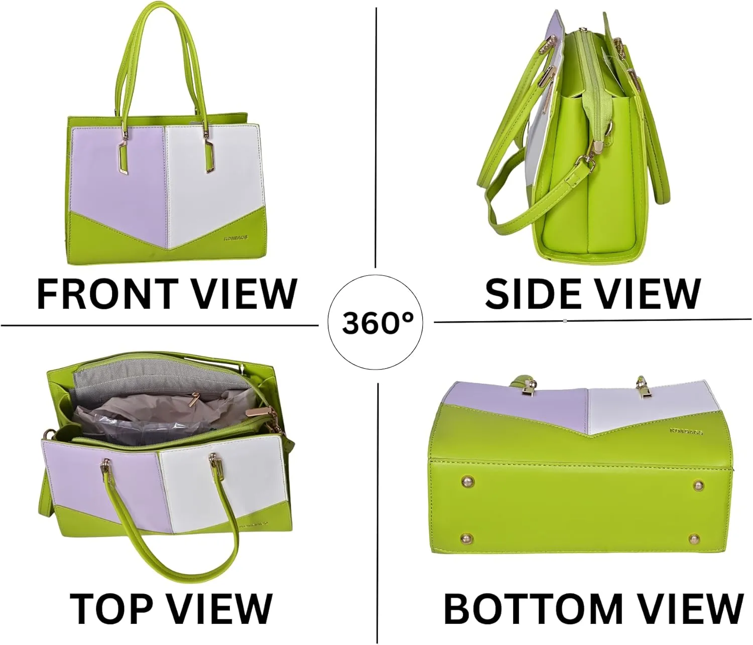 Color Block Tote Bag for Women – Faux Leather Handbag with Top Handles and Shoulder Strap – Stylish Large Purse for Daily Use