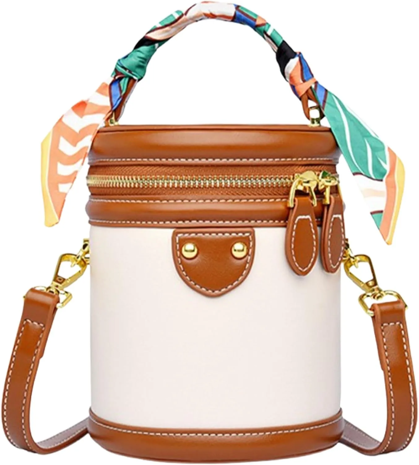 Colorblock Bucket Bag For Women, Summer Niche Design Cylinder Bag, Leather Bucket Handbag, Versatile Crossbody HandBag