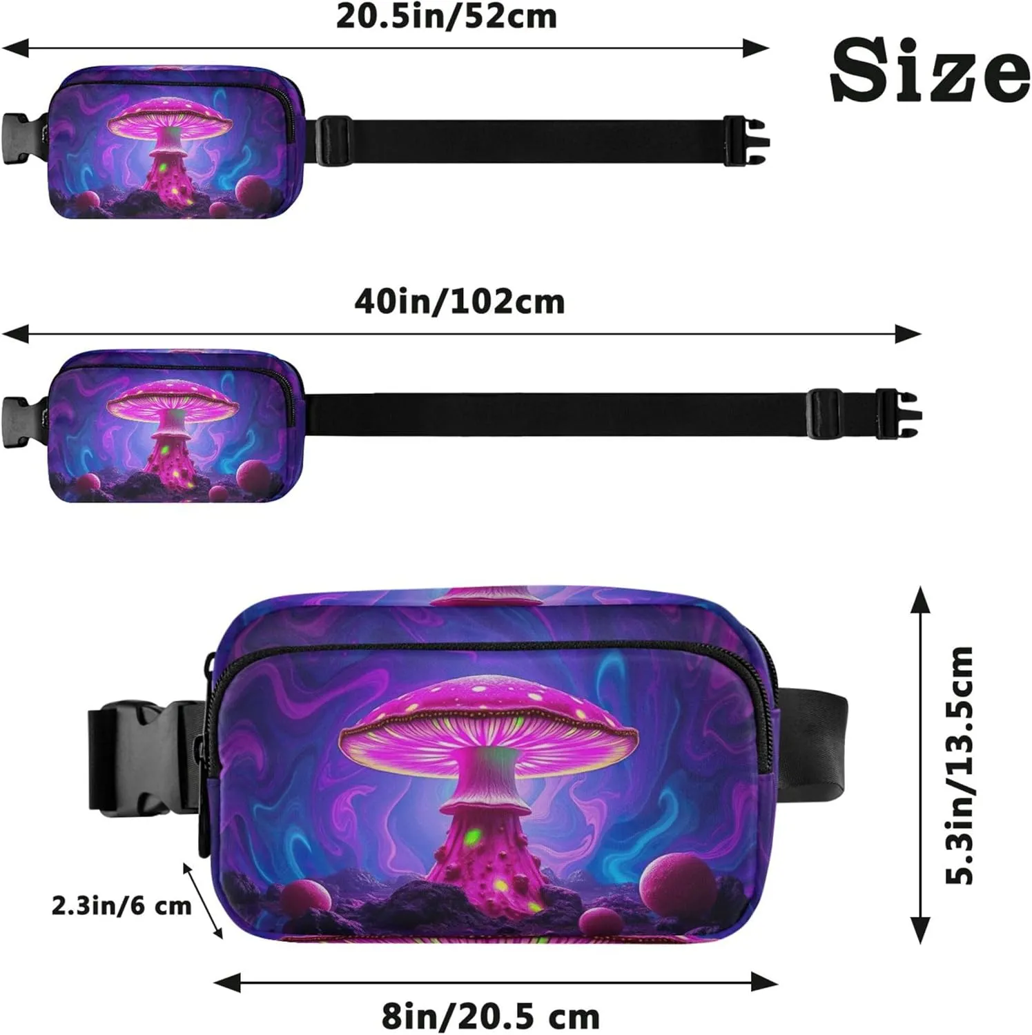 Colorful Psychedelic Mushroom Fanny Packs for Women Waterproof Hip Pouch Belt Bag Cute Travel Waist Pack for Men