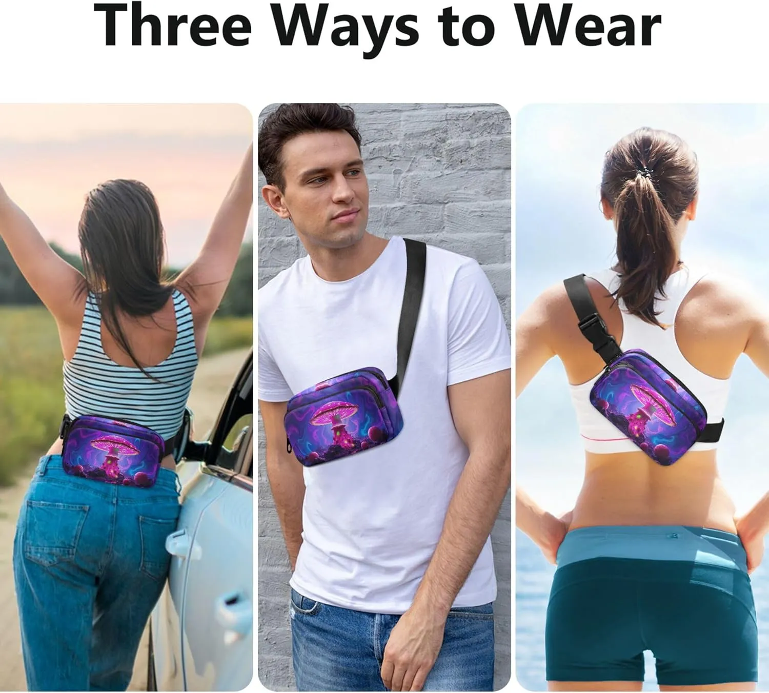 Colorful Psychedelic Mushroom Fanny Packs for Women Waterproof Hip Pouch Belt Bag Cute Travel Waist Pack for Men