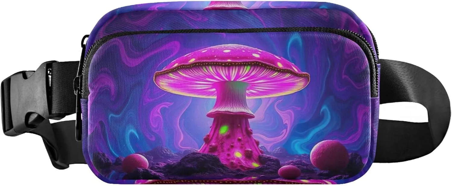 Colorful Psychedelic Mushroom Fanny Packs for Women Waterproof Hip Pouch Belt Bag Cute Travel Waist Pack for Men
