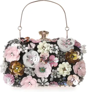 Colorful Rhinestone Flower Clutch Purse for Women Designer Evening Handbag Chain Strap Shoulder bag for Wedding Party