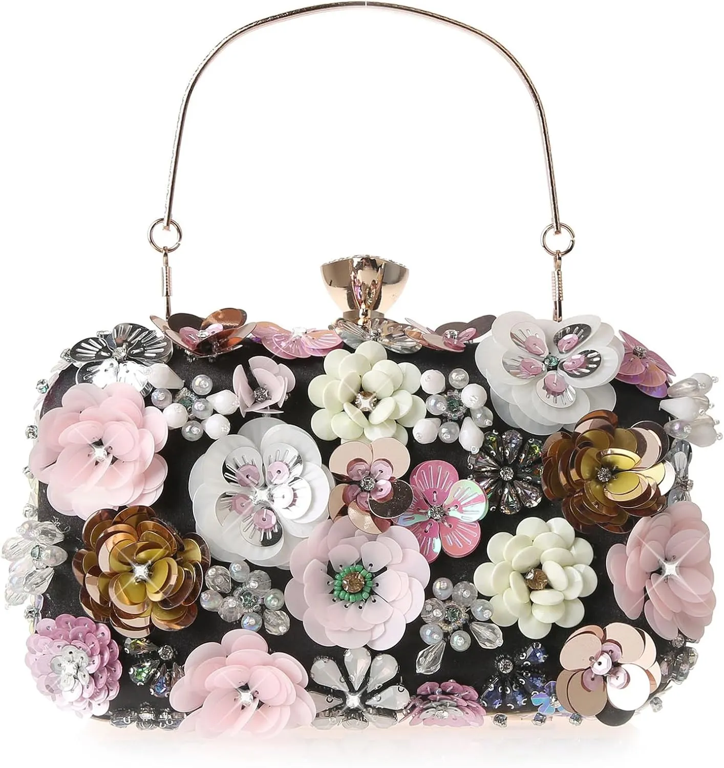 Colorful Rhinestone Flower Clutch Purse for Women Designer Evening Handbag Chain Strap Shoulder bag for Wedding Party
