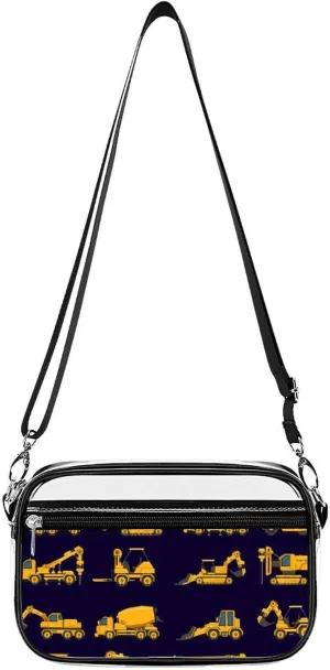 Construction Machinery Trucks Clear Purse Messenger Bag Crossbody Bags with Adjustable Shoulder Strap Front Pocket