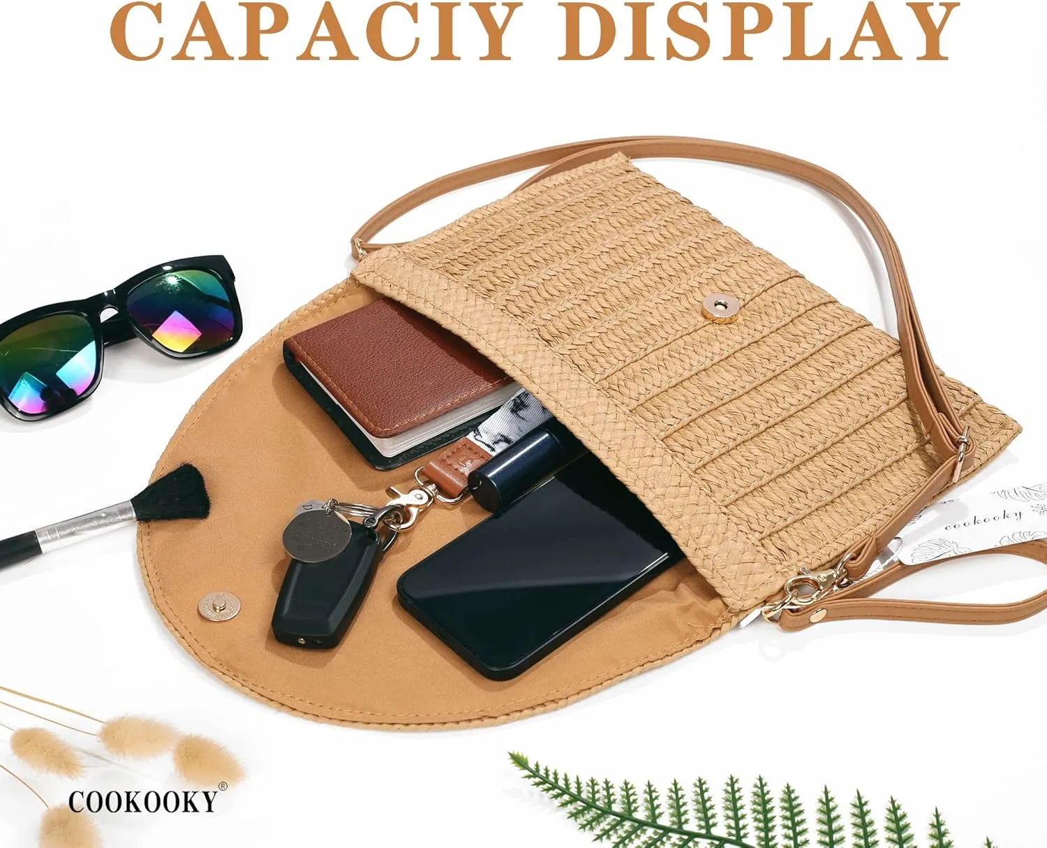 COOKOOKY Straw Clutch Handbag Summer Beach Straw Purse for Women woven Envelope Bag