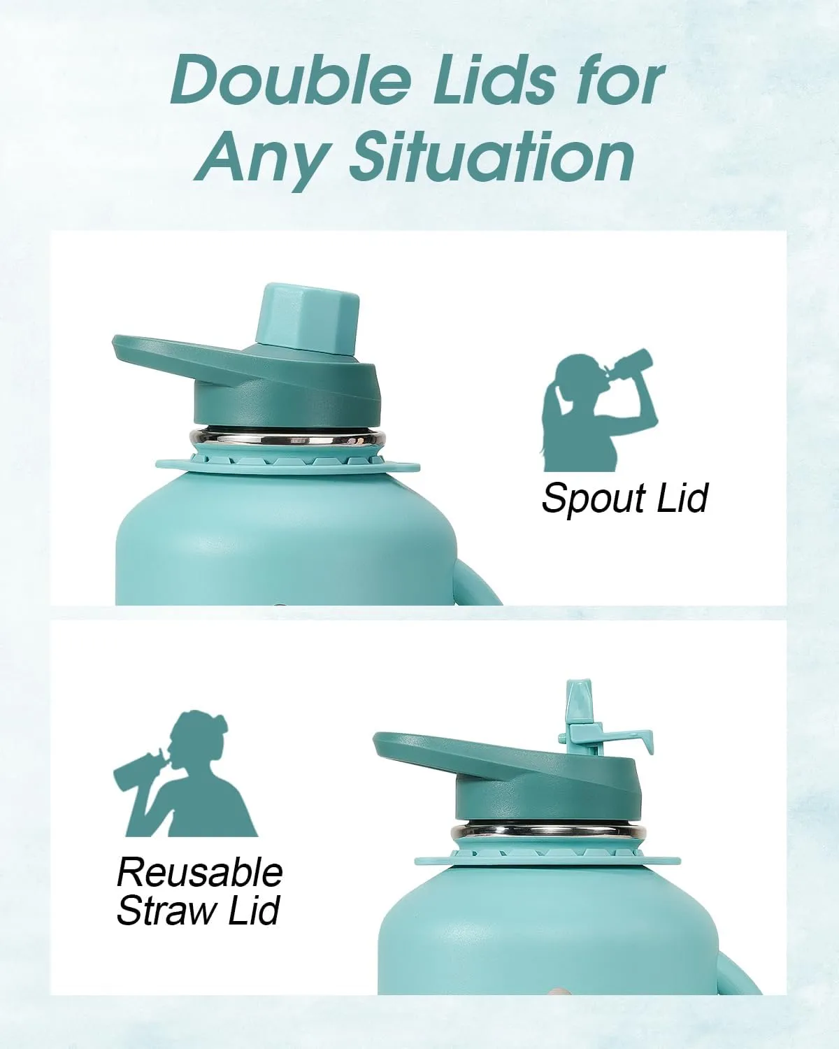 Coolflask Half Gallon Water Bottle Insulated, 64 oz Insulated Stainless Steel Water Jug Metal Double-Walled Vacuum Large Flask With Strap Straw Leakproof, Keep Cold 48 Hrs Hot 24hrs, Green