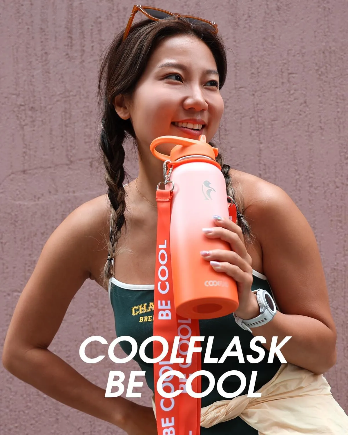 Coolflask Insulated Water Bottle with Straw, 40 oz Metal Water Flask with Straw & Spout Lids, Stainless Steel Double Wall Vacuum, Keep Cold 48h Hot 24h, Leak Proof & Non-BPA, Sunny Orange