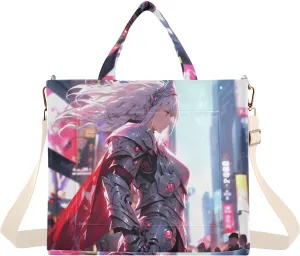 Corduroy Women Tote Bag Knight on Times Square Print, Handbag Purses with Detachable Strap Small Size