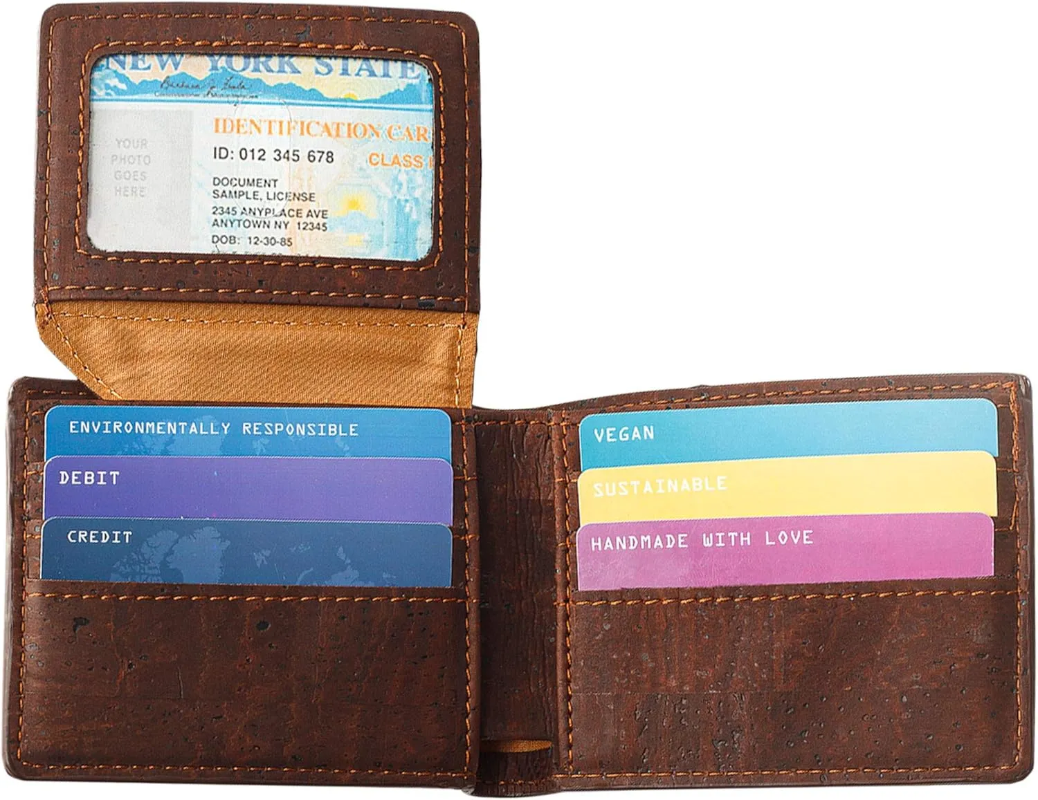 Cork Passcase Wallet – Non-Leather Bifold Wallet – Men’s Wallet - RFID Blocking-Vegan Leather–Eco Friendly-Brown