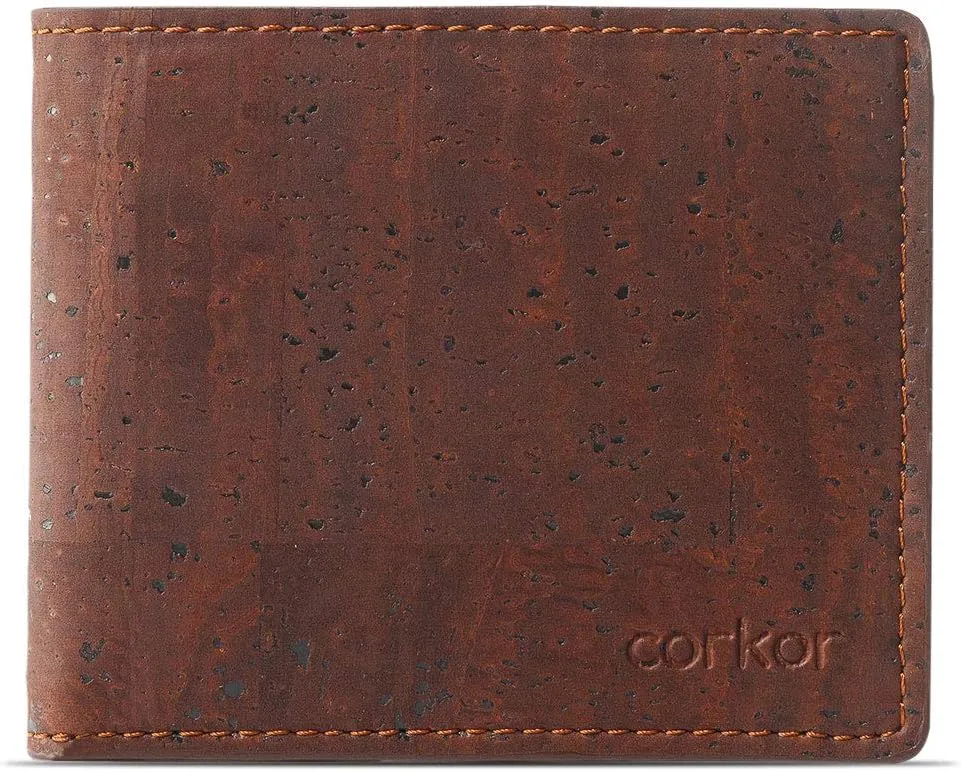 Cork Passcase Wallet – Non-Leather Bifold Wallet – Men’s Wallet - RFID Blocking-Vegan Leather–Eco Friendly-Brown
