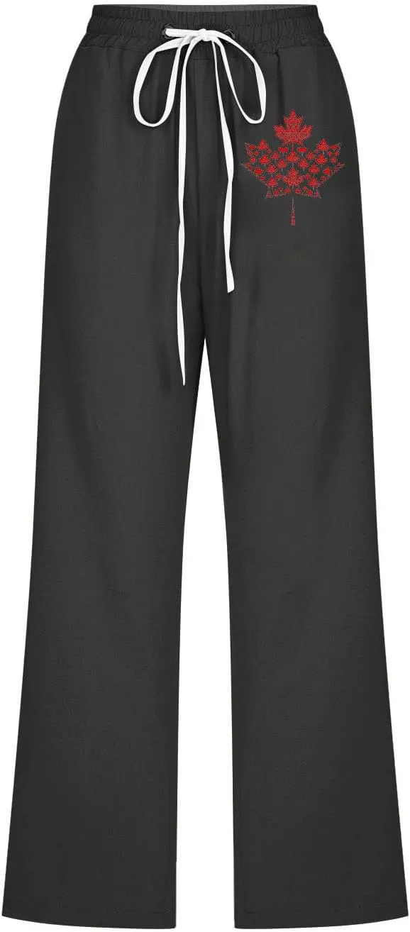 Cotton Linen Capri Pants for Women Fashion Printed Drawstring High Waist Cropped Trousers Lightweight Baggy Pants