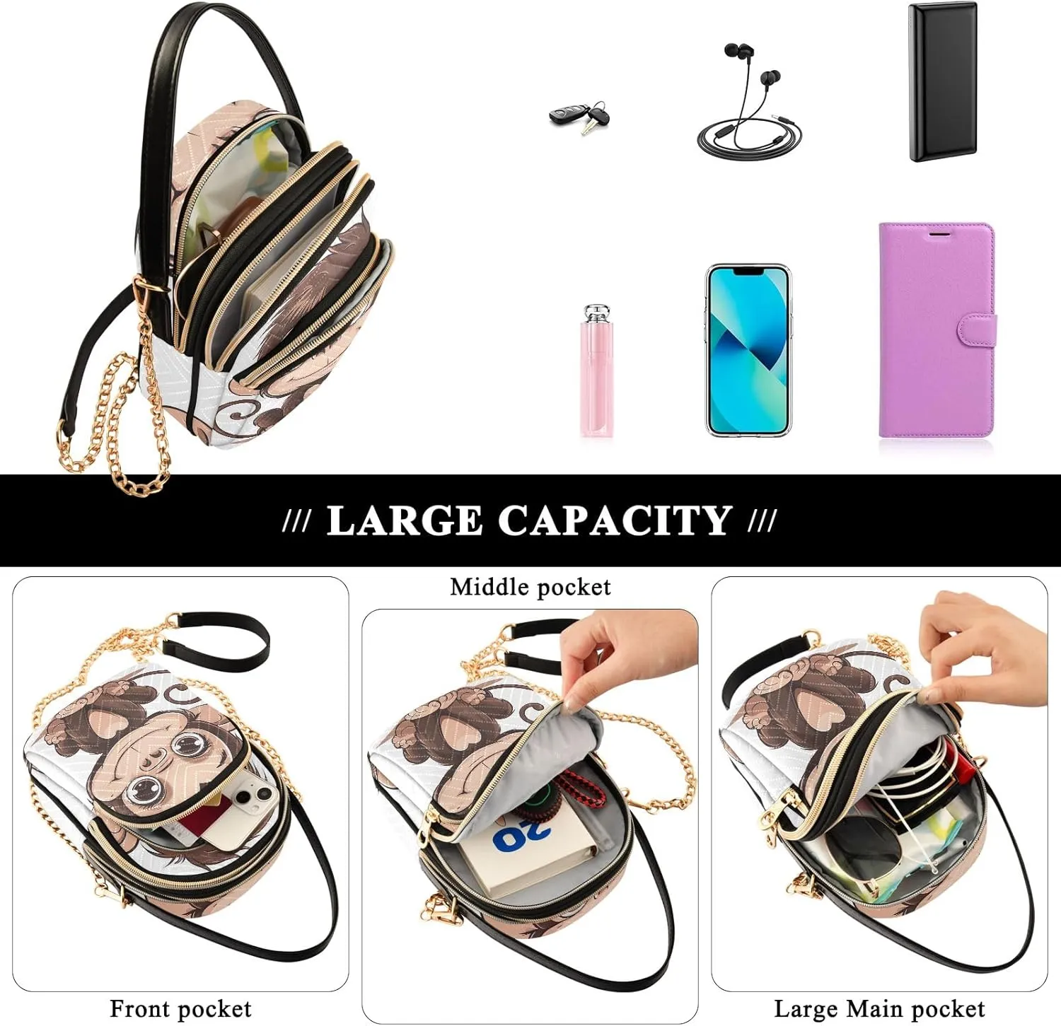 Cow Holding a Daisy Small Shoulder Bags for Women Cross Body Cell Phone Purse