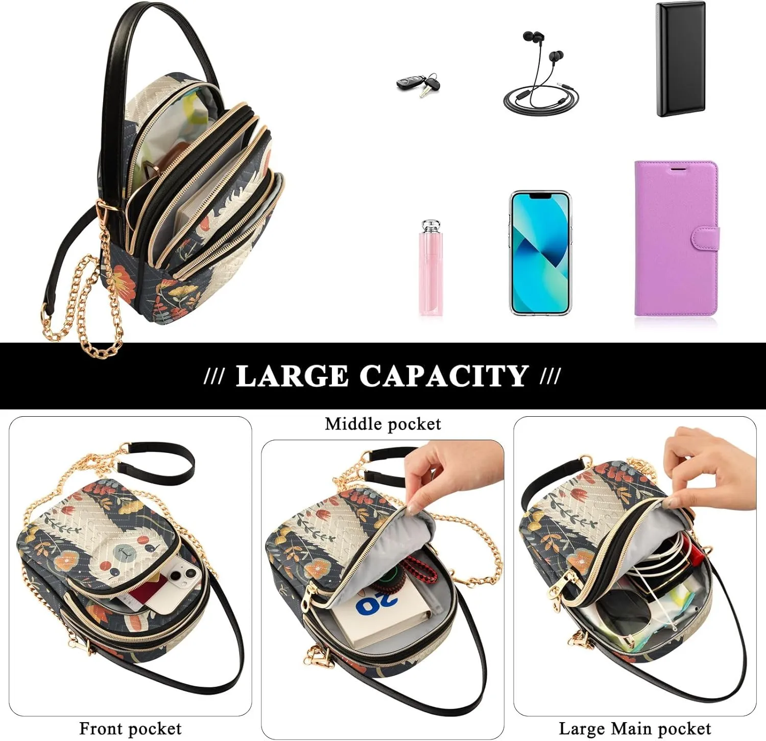 Cow Holding a Daisy Small Shoulder Bags for Women Cross Body Cell Phone Purse