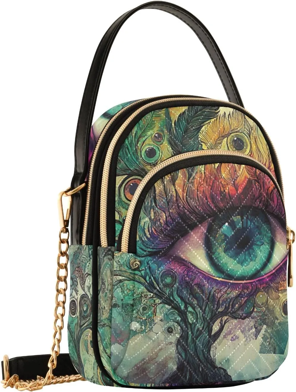 Cow Skull with Leopard Print Quilted Shoulder Handbag Chain Purse