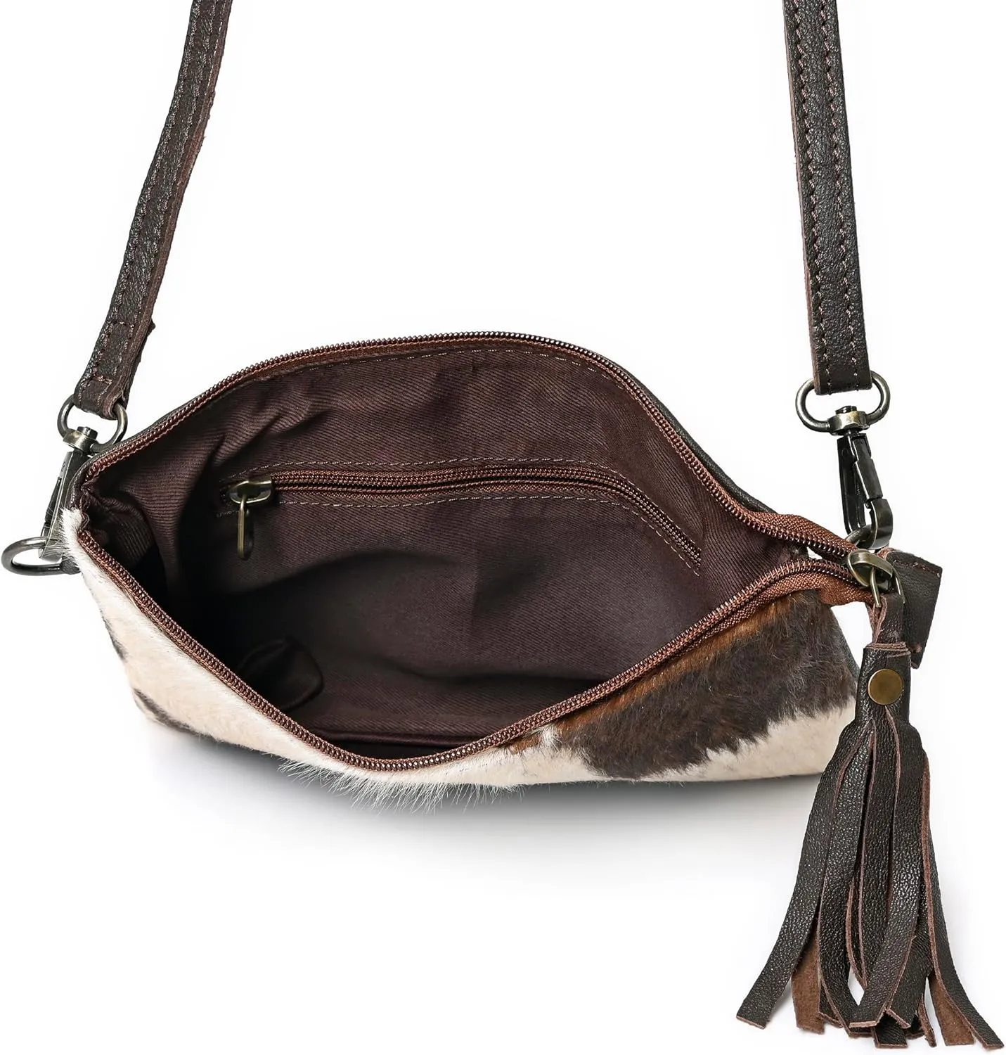 cowhide and hair on Pouch bag Genuine cowhide hair on small crossbody Bag with adjustable detachable strap