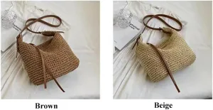 Crafts Rattan Bag for Women Handmade Woven Purse Straw Boho Bags with Adjustable Strap Crossbody Bags for Women Beige