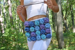 Crochet Tote Bag with Roses Boho Handbag Eco Friendly Cotton Purse Festival Flower Floral Summer Party Gypsy Girlfriend Gift Crossbody