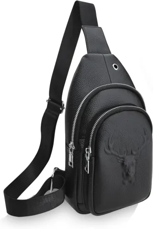 Cross Body Bag for Women and Men, Litchi Grain Leather Sling Bag, Lightweight Large-Capacity Fanny Pack, Anti Theft Belt Bag for Sports, Travel and Any Outdoor Activity (Black)