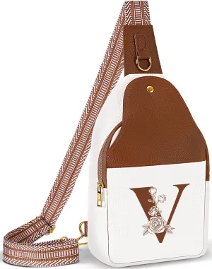 Crossbody Bag for Women Leather Sling Bags with Initial Letter Fanny Pack Chest Bag for Travel, Gift for Mom Wife