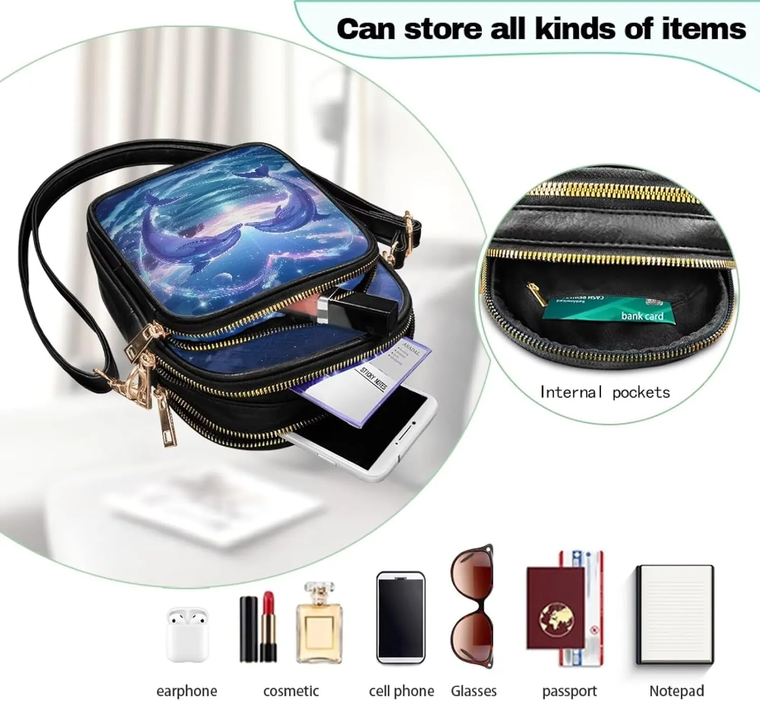 Crossbody Bag for Women PU Leather Fashion Shoulder Bag Multi Pockets Handbags Purse with Adjustable Strap