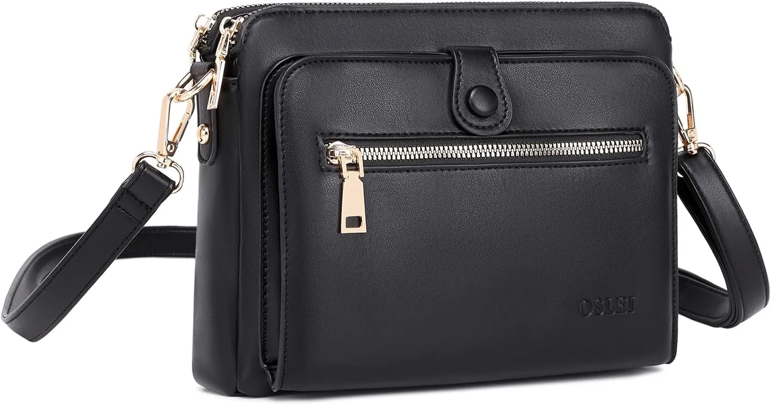 Crossbody Bag for Women Soft Smooth Handbag Three Layer Leather Crossbody Shoulder Bag Purse with Credit Card Slots