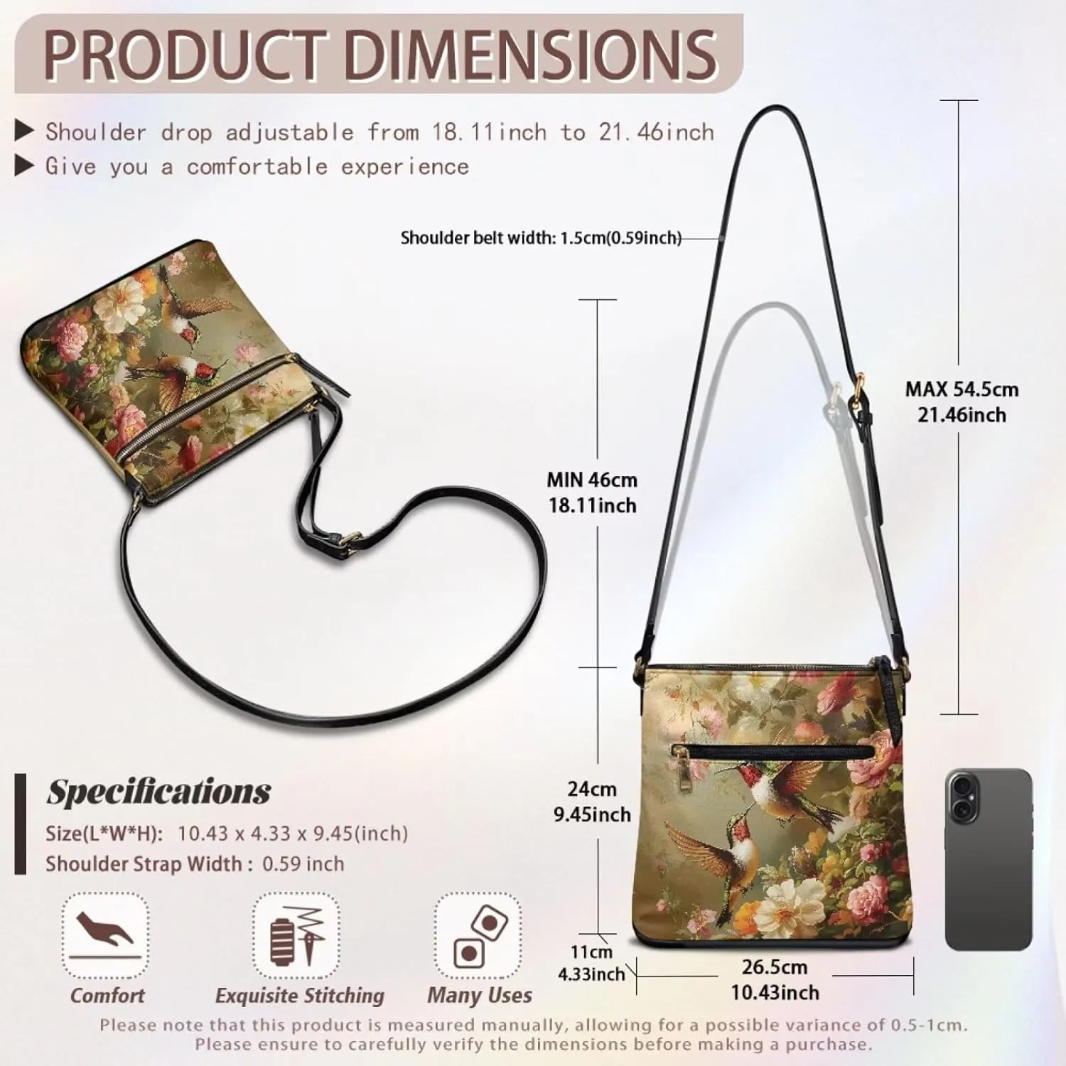 Crossbody Bag Purse Leather Women's Shoulder Handbags Multi Pocket Crossbody Purse with Adjustable Strap
