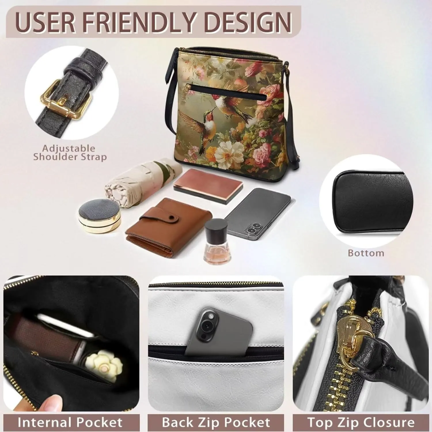 Crossbody Bag Purse Leather Women's Shoulder Handbags Multi Pocket Crossbody Purse with Adjustable Strap