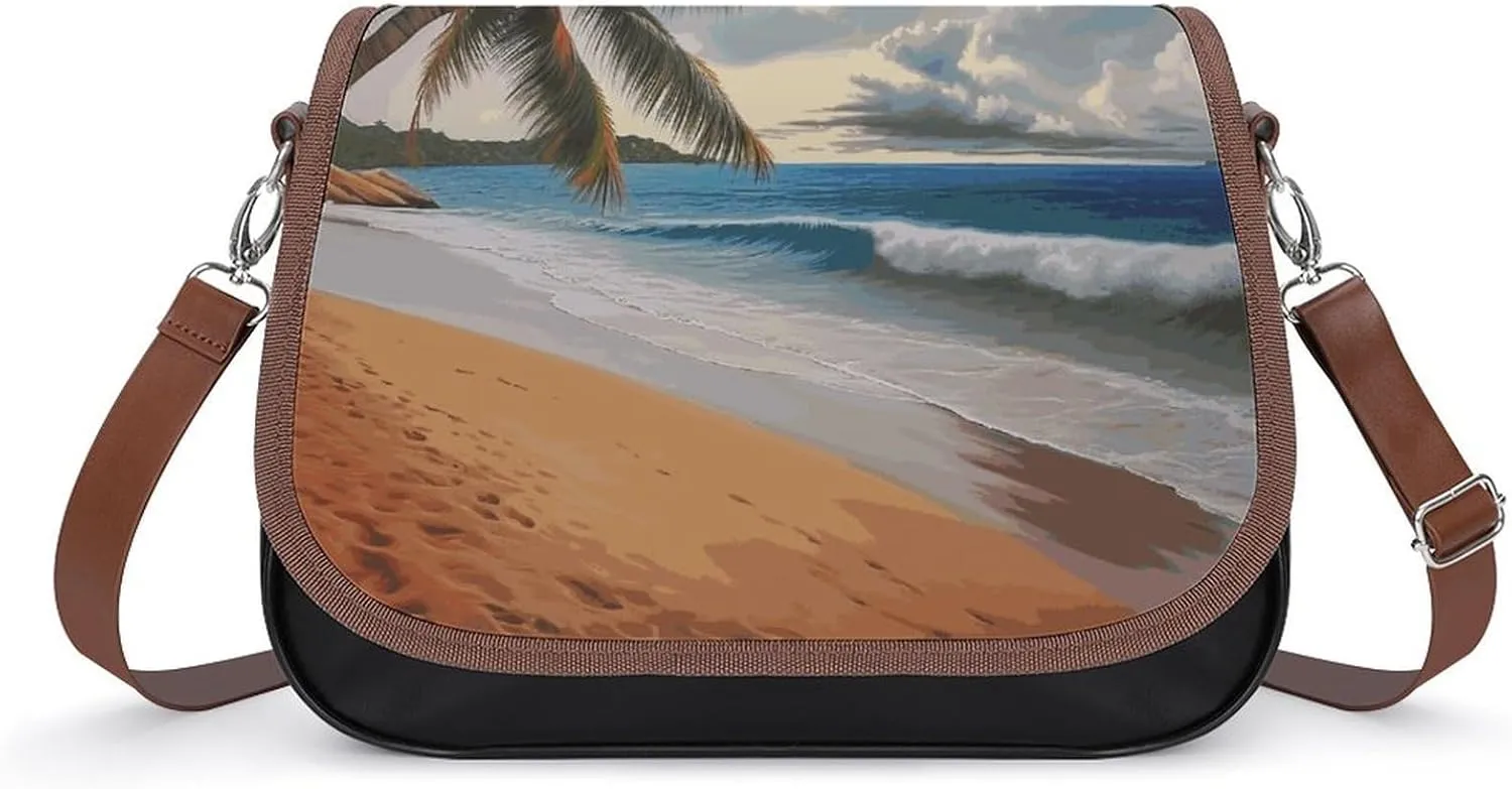 Crossbody Bags for Women Coconut Palm Tree Sandy Beach Printed Purses Casual Flap Crossbody Bags Fashion Shoulder Handbags for Women