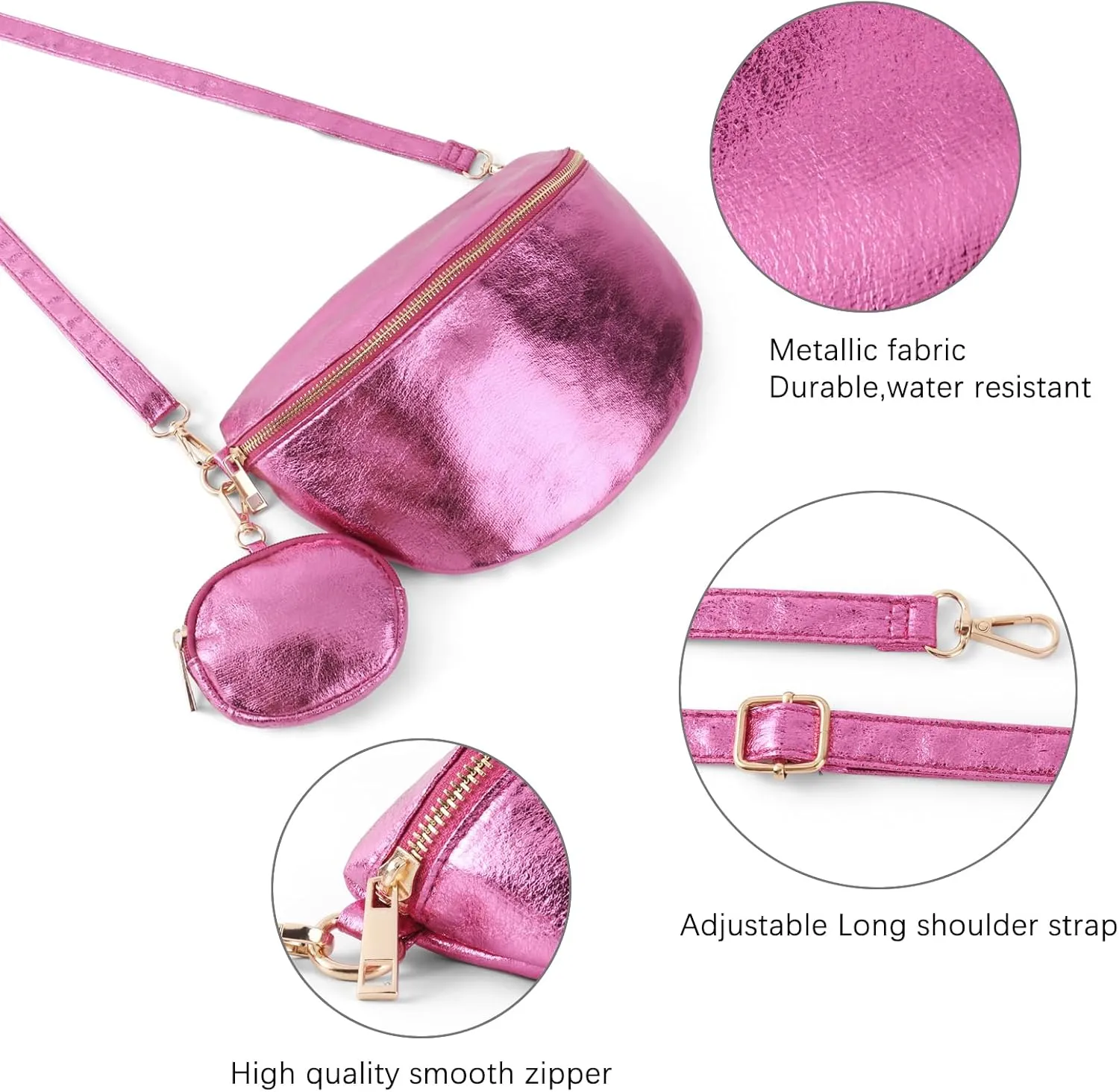 Crossbody Bags for Women Fashion Sling Purse Shoulder Bag Fanny Pack Leather Causal Chest Bum Bag Cross Body Purse (Rose)