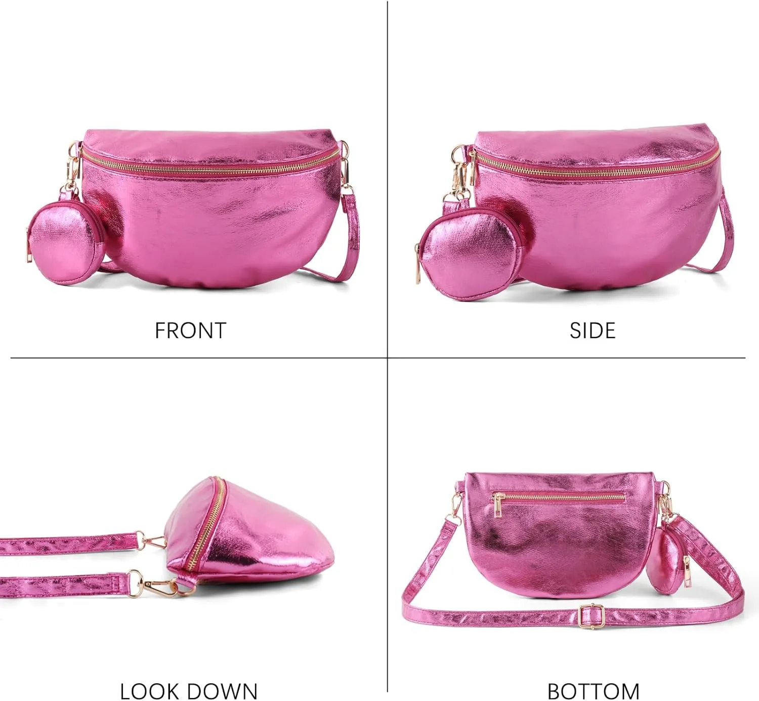 Crossbody Bags for Women Fashion Sling Purse Shoulder Bag Fanny Pack Leather Causal Chest Bum Bag Cross Body Purse (Rose)